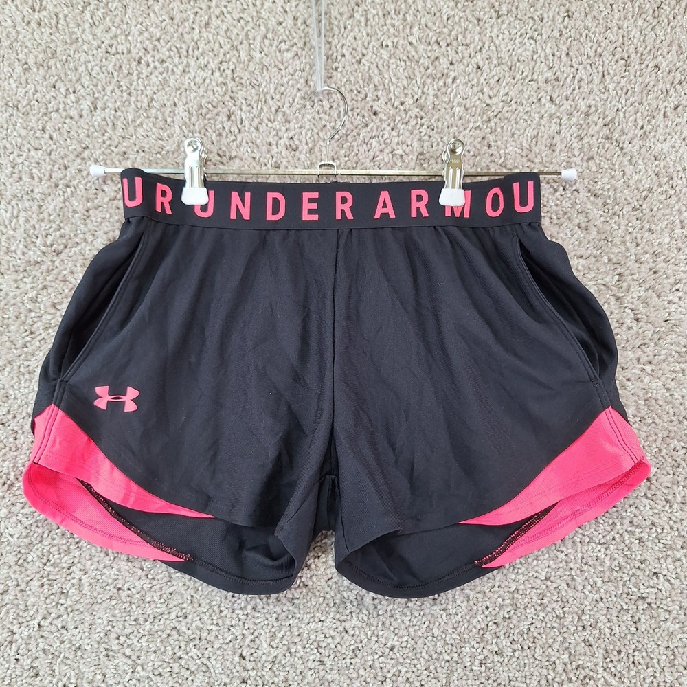 Under Armour Shorts Women Small (Fits W28) Black Pink HeatGear Gym Sporty